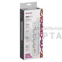 Сетевой фильтр DEFENDER DFS145, 4розетки, ПВС 3*1,5 мм2, мощность 3680 Вт, ток 16А, защ. шторки, белый, 5,0 м, 2хUSB 3А, + TypeC 3А, PD20Вт (1/20)