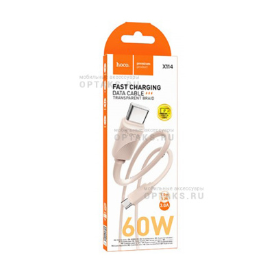 Кабель Type-C - Type-C HOCO X114 Energy, 1m, круглый, PD60W, ПВХ, цвет: розовый (1/31/310)